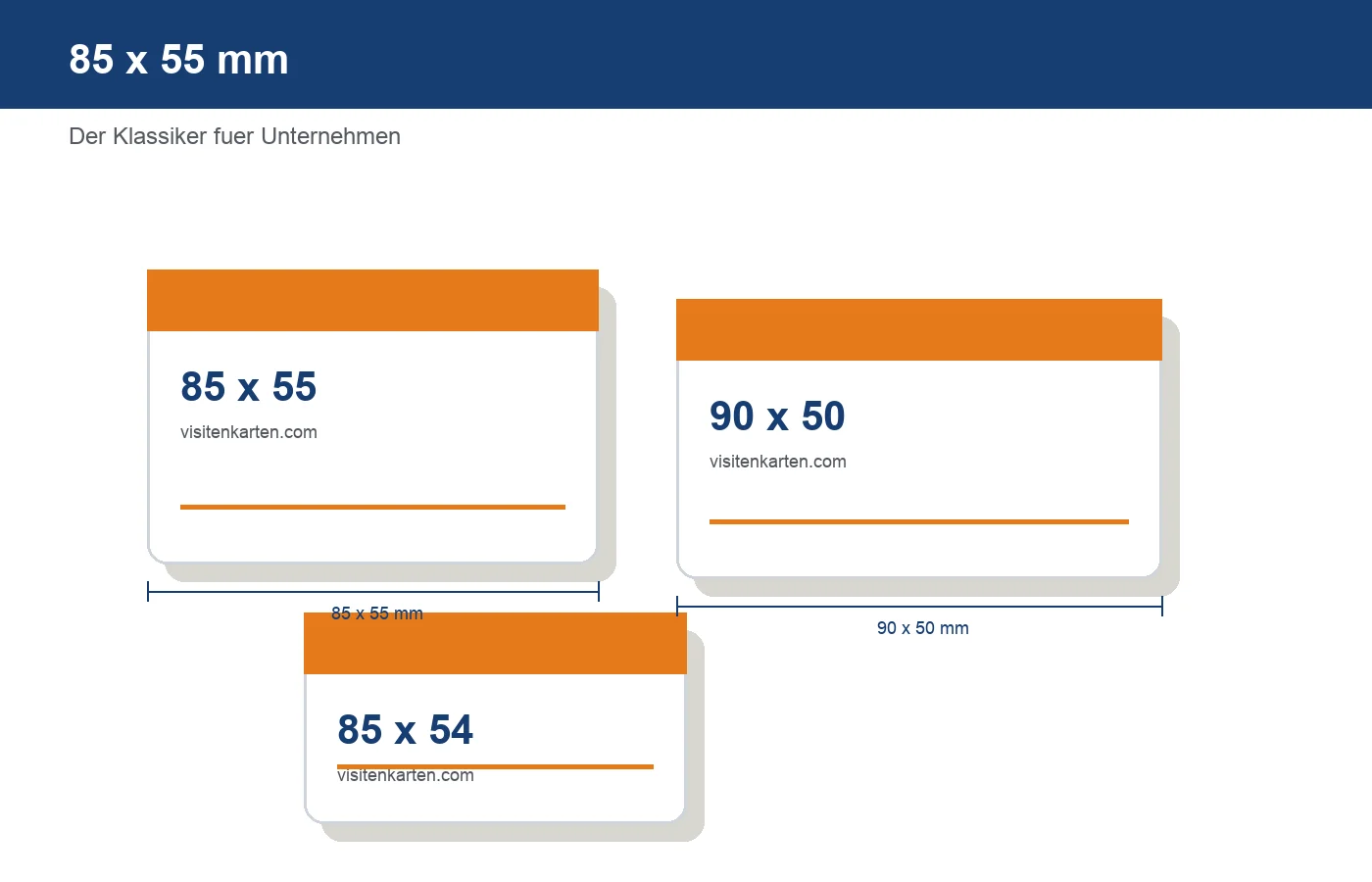 Visitenkarte im Standardformat 85 x 55 mm mit technischen Masslinien