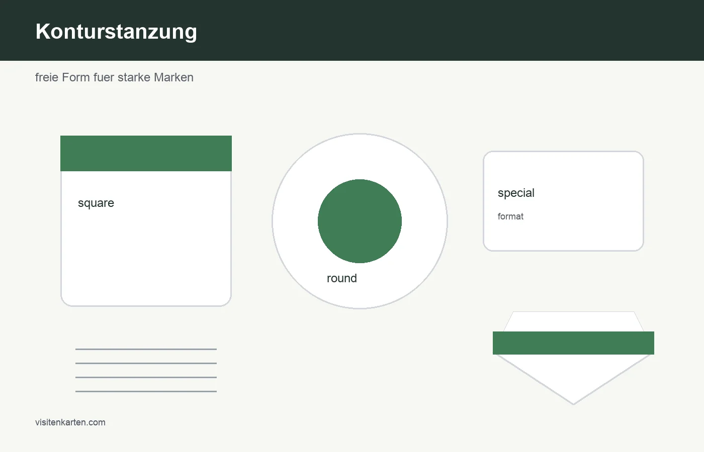 Konturgestanzte Visitenkarten mit Logoform Haus Kamera Werkzeug und Flasche