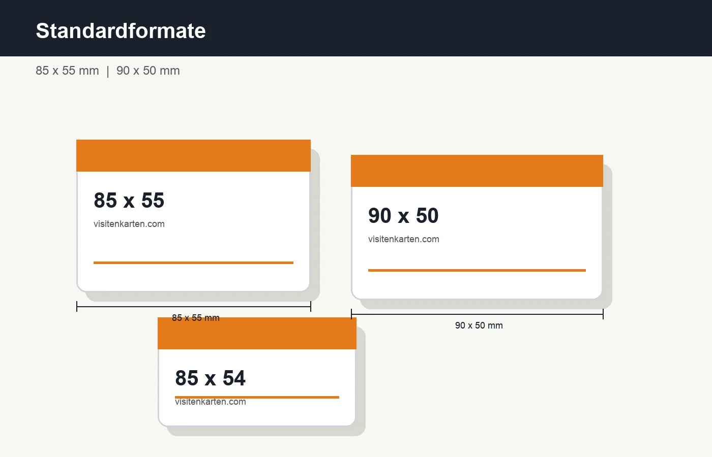 Elegante Visitenkarten in Standardformaten mit Masslinien und Lineal